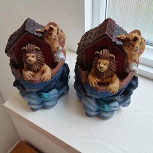 Vintage 1990s Noah's Ark Resin Bookends – Heavy Figi Graphics Set  Nursery Decor